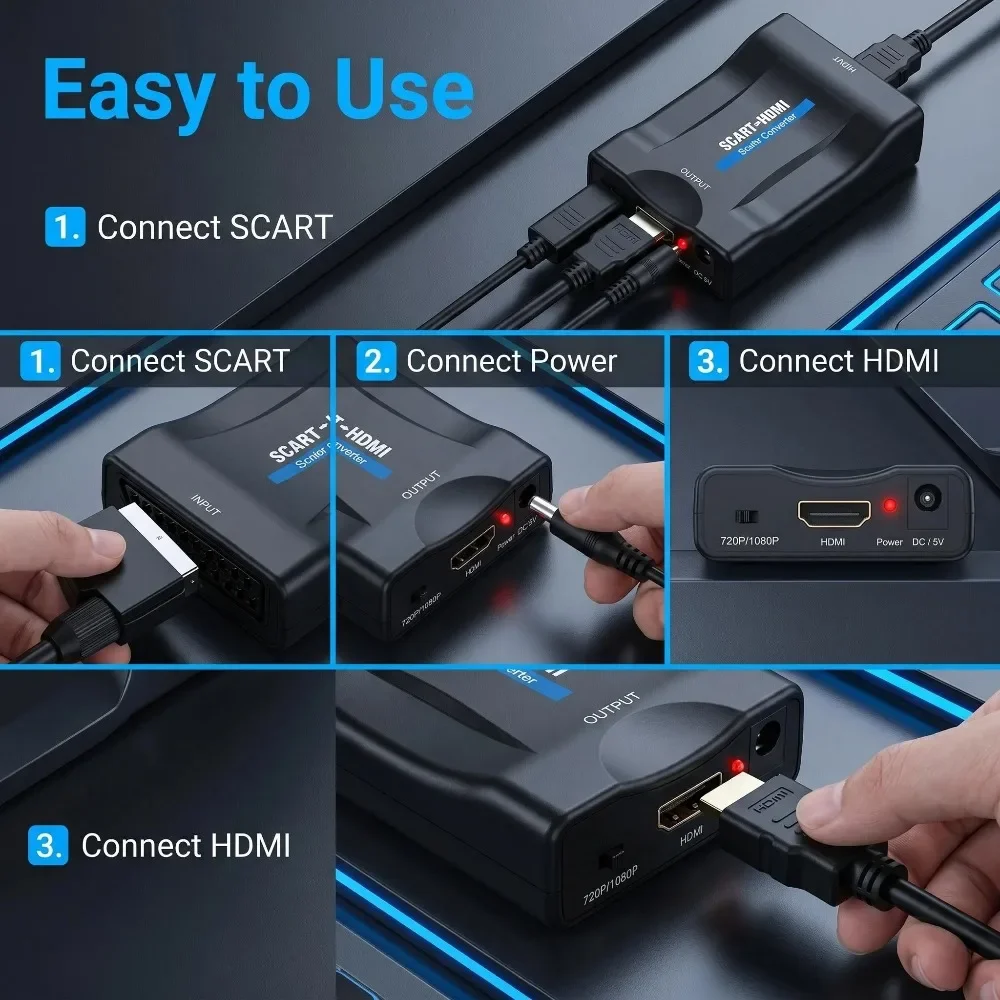 Converter Adapter with USB Cab - Scart To Hdmi 评论和价格